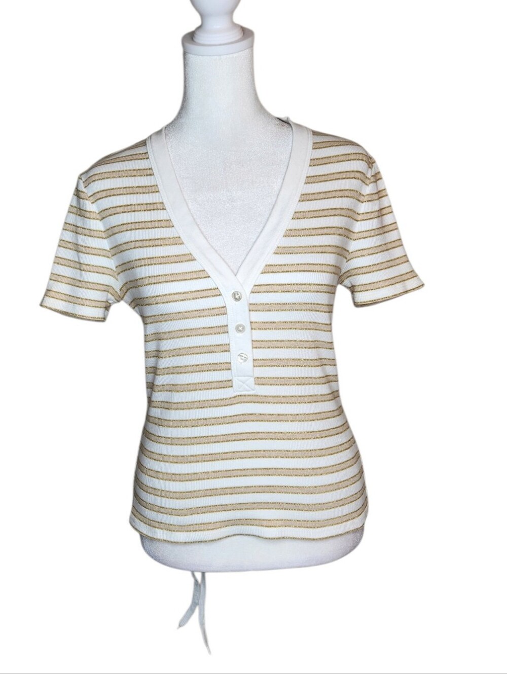 Veronica Beard Dekalb Striped V Neck Short Sleeve Top Size Small